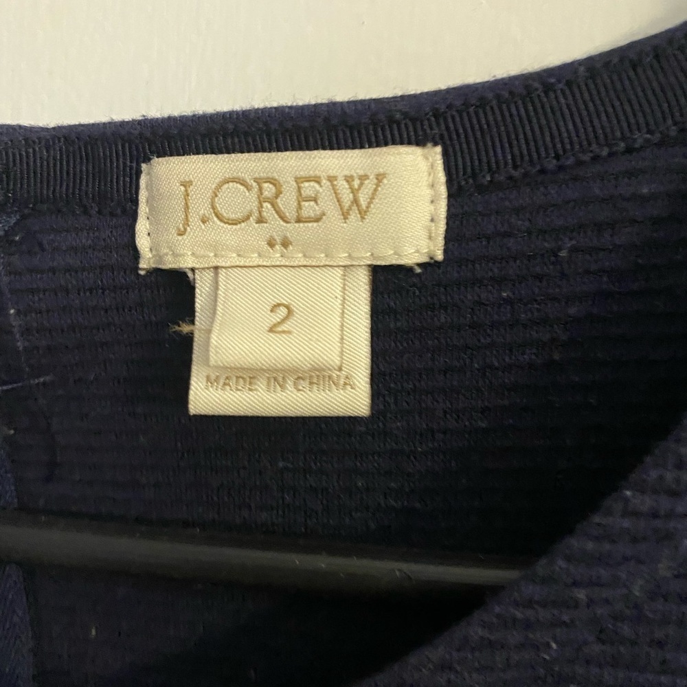 𝅺💜 J Crew Women's Crew Neck Solid Navy Shirt Sleeve Dress Size 2 - Picture 3 of 3